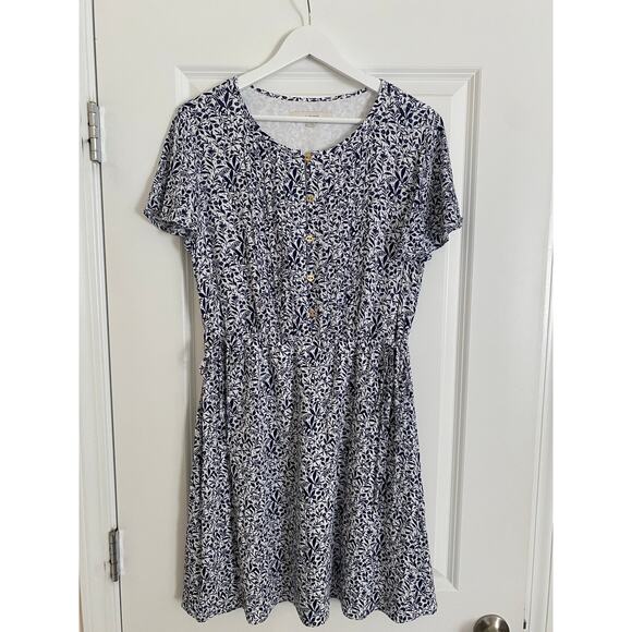 Loft Blue Floral Fit & Flare Dress Women's Size Medium - Picture 1 of 7